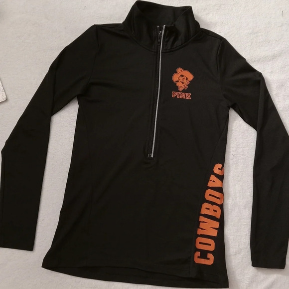 PINK Victoria's Secret Tops - PINK W/5th & Ocean Black/Orange Longsleeve 1/2 Zip Cowboys Athletic Top